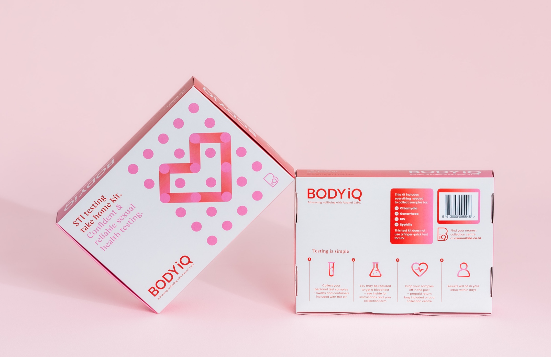 BODYiQ STI testing kit packaging with custom printed carton and A6 instruction booklet by Colourcraft Wellington