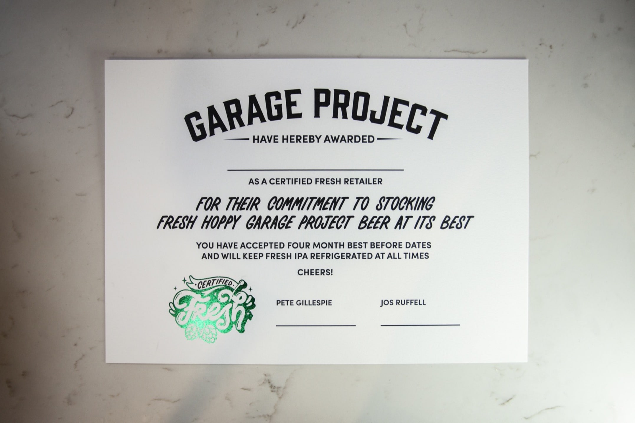 Printing Garage Project's certified fresh certificates.