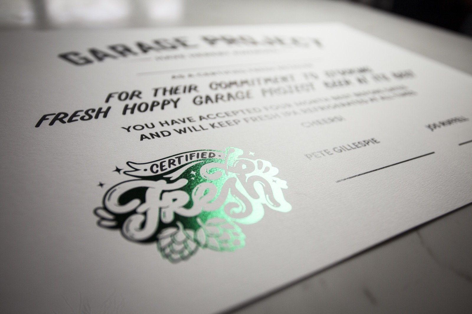 Printing Garage Project's certified fresh certificates.