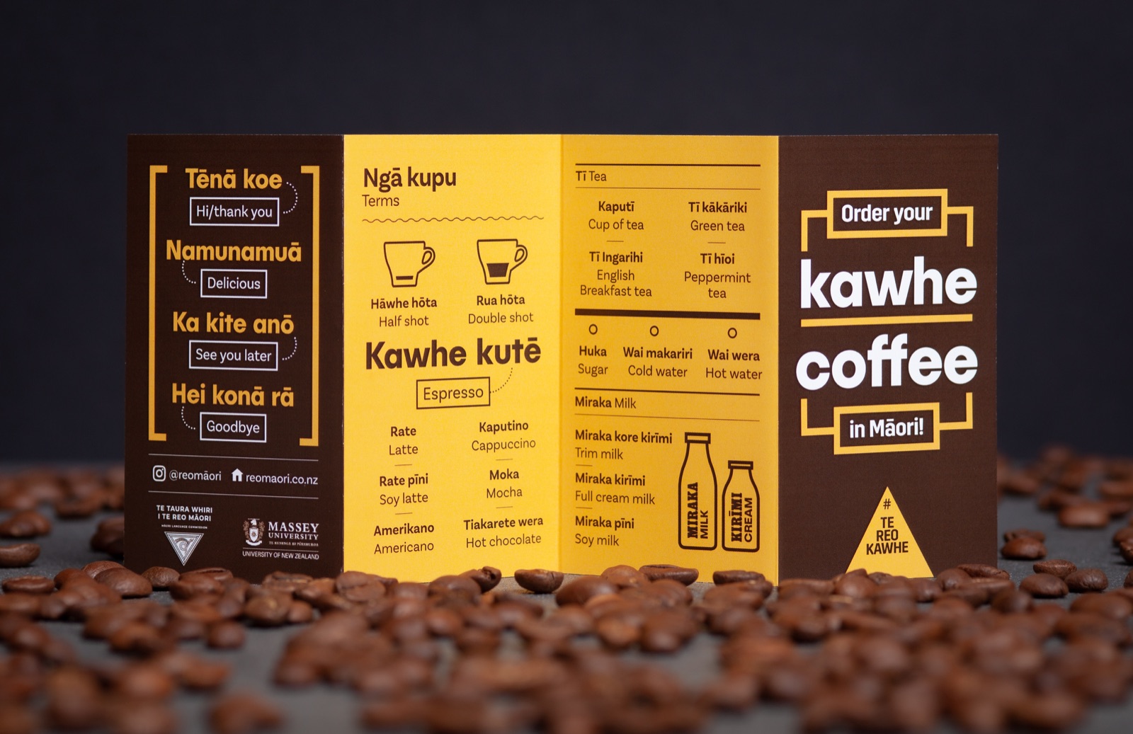 A printed flyer to help people confidently order their Kawhe (coffee) in Te Reo Māori