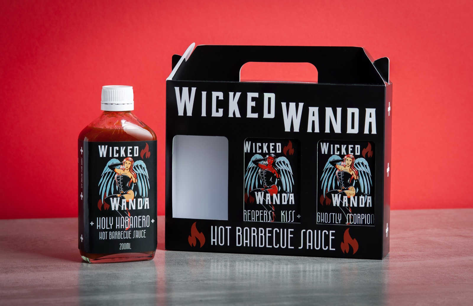 Creating an Custom Carton for Wicked Wanda's Hot BBQ Sauce Trio
