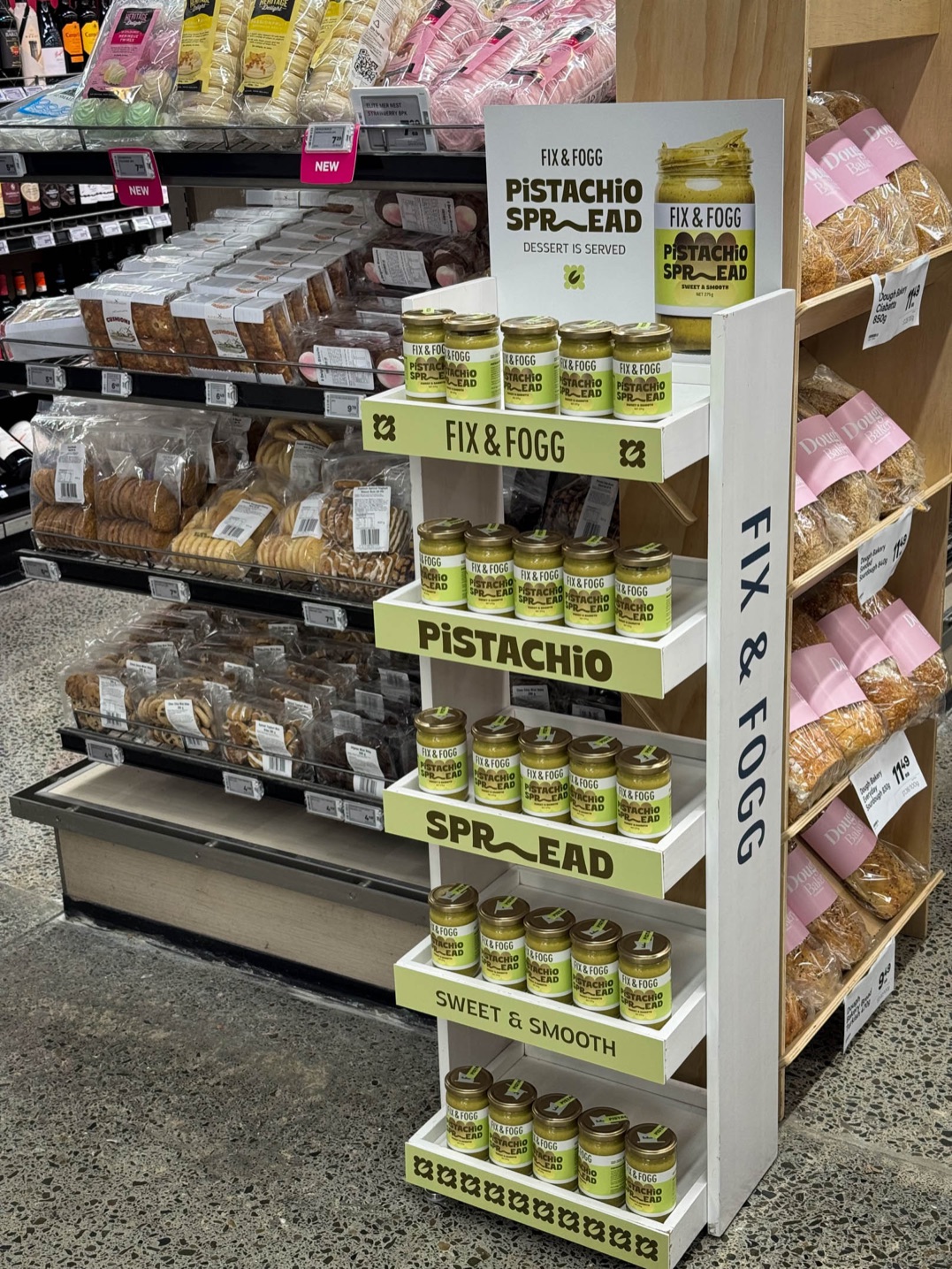 Colourcraft print project in Wellington, paylite panels for Fix & Fogg Pistachio Spread retail display stand
