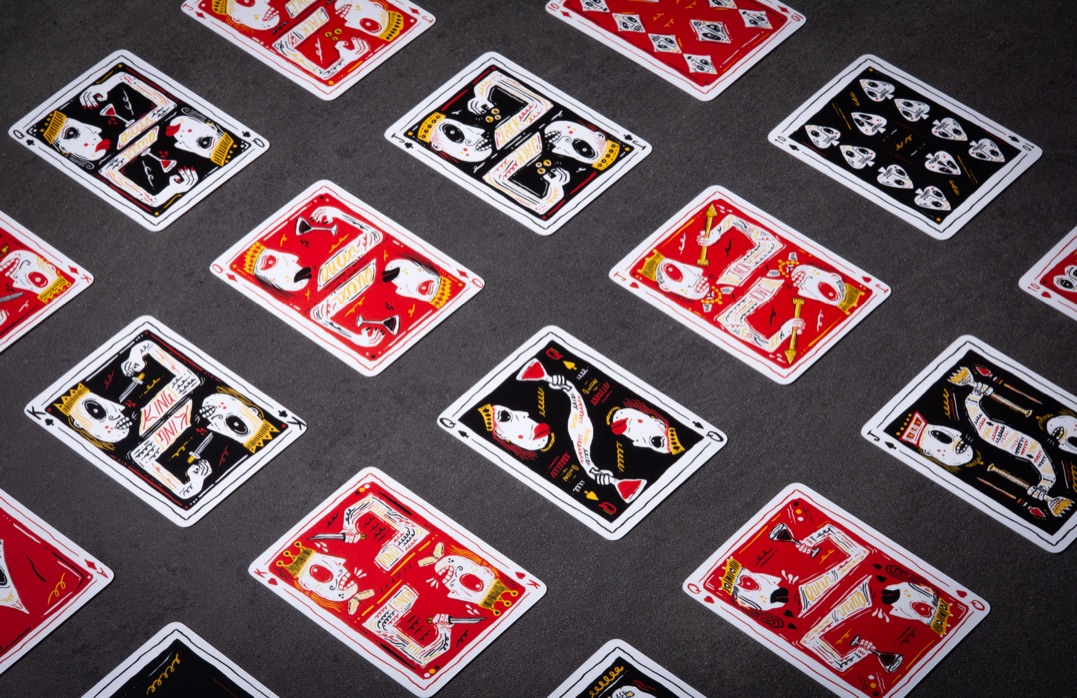 Custom printed playing cards with matte lamination and diecut round corners for Kingsley Attwood, printed in Wellington by Colourcraft.
