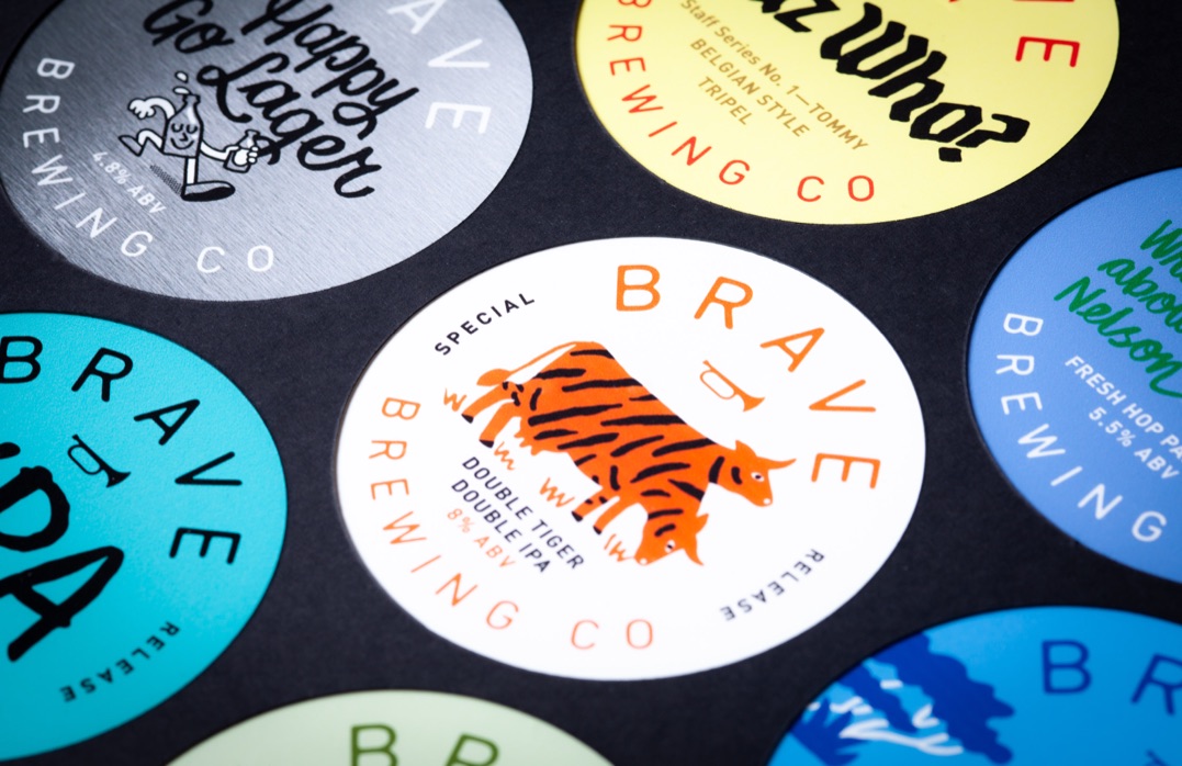 Backlit Brewery Tap Badges printed on translucent self-adhesive vinyl for Brave Brewing Co. Printed in Wellington by Colourcraft.